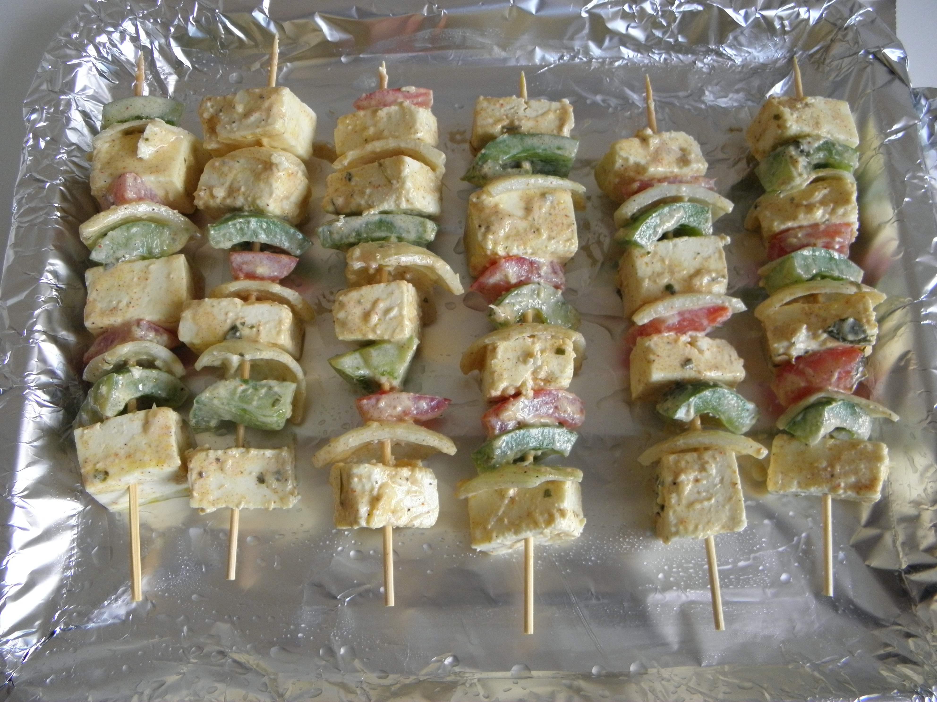 Skewers are ready to go into the oven